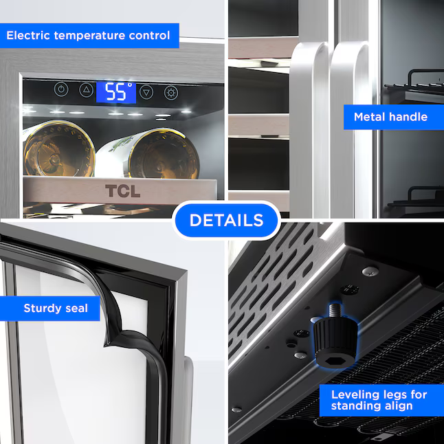 TCL 23.4-in W 20 -Bottles Stainless Steel Dual Zone Cooling Built-in/Freestanding Indoor Wine Cooler, B422D *JR2510, Retail: $799.00, FINAL PRICE: $379.99 + TAX
