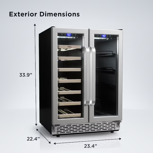 TCL 23.4-in W 20 -Bottles Stainless Steel Dual Zone Cooling Built-in/Freestanding Indoor Wine Cooler, B422D *JR2510, Retail: $799.00, FINAL PRICE: $379.99 + TAX