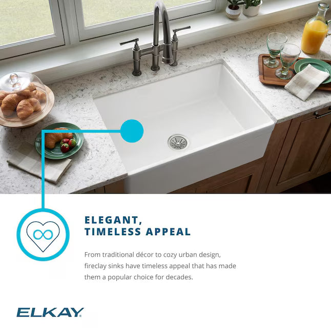 Elkay Farmhouse apron front 29.97-in x 19.93-in Fireclay Single bowl Kitchen Sink, SWUF28179WH, FINAL PRICE: $399.99 + TAX
