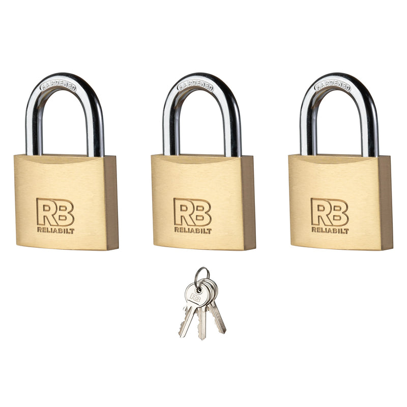 RELIABILT Keyed Padlock, 1-9/16-in Wide x 7/8-in Shackle Keyed Alike (3-Pack)