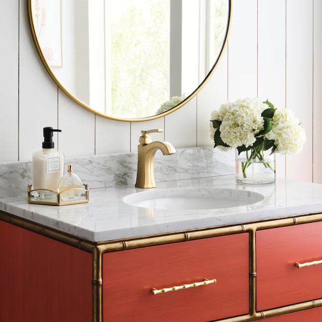 Alpine Reserve Chesler Brushed Gold Single Hole 1-handle WaterSense High-arc Residential Handle Bathroom Sink Faucet with Drain with Deck Plate, 67095W-624408 #3808602 *JR2511, Retail: $89.00, FINAL PRICE: $49.99 + TAX