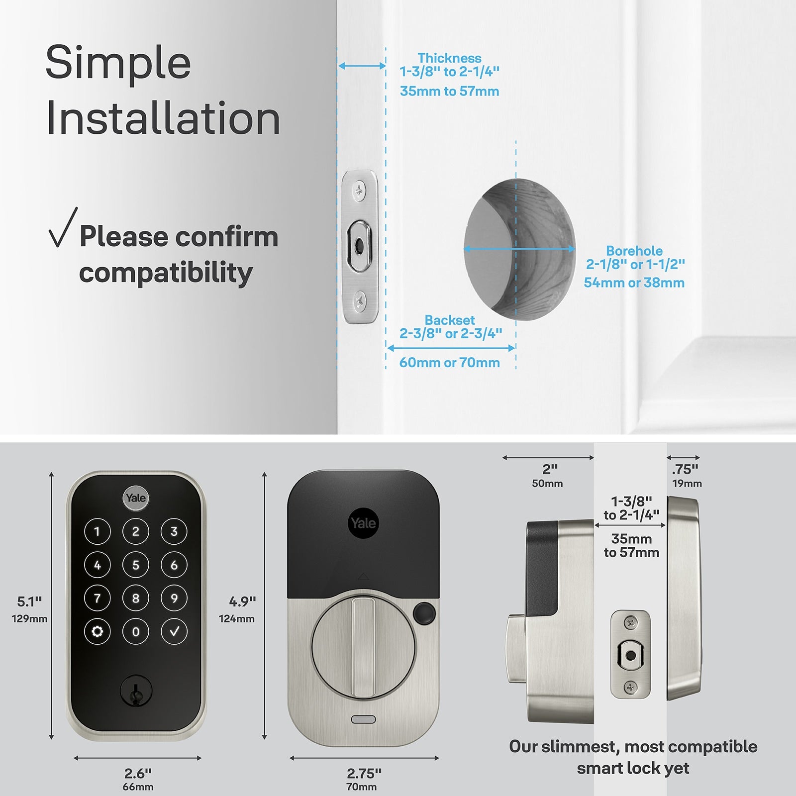 Yale Assure Lock 2 Satin Nickel Smart Bluetooth Touchscreen Keypad Electronic Deadbolt Lock, RETAIL: $189.99, FIANL PRICE: $109.99 + TAX