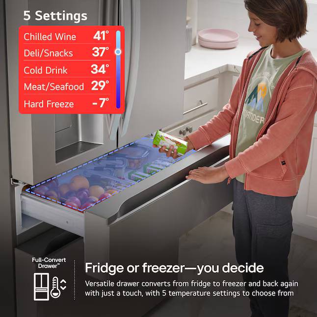 LG Standard-Depth InstaView MyColor 28.6-cu ft 4-Door 36-in French Door Refrigerator with Dual Ice Maker with Water and Ice Dispenser and Door within Door (PrintProof Stainless Steel), LF29S8365S *JR2512, Retail: $4,099.00, FINAL PRICE: $1,999.99 + TAX