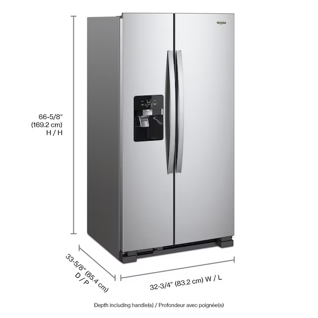 Whirlpool In Door Can Caddy 21.4-cu ft Side-by-Side Refrigerator with Ice Maker and Water and Ice Dispenser, WRS321SDHZ/13 *JR2509, Retail: $1,699.00, FINAL PRICE: $999.99 + TAX