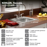 KOHLER Toccata 15-in L x 15-in W Stainless Steel Drop-in Residential Bar Sink, R3349-2-NA *JR2510, Retail: $179.00, FINAL PRICE: $79.99 + TAX