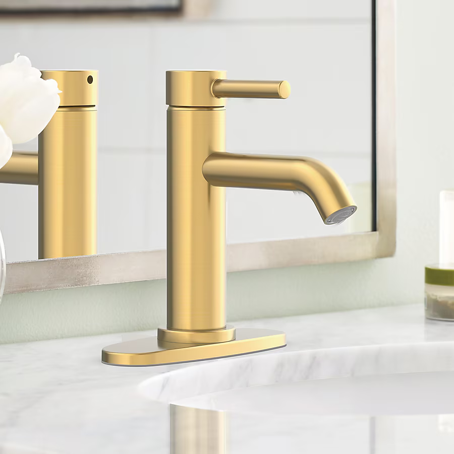 Alpine Reserve Harlow Brushed Gold Single Hole 1-Handle WaterSense Mid-arc Residential Handle Bathroom Sink Faucet with Drain with Deck Plate, 67746W-604408 #5287416 *JR2509, Retail: $109.00, FINAL PRICE: $59.99 + TAX