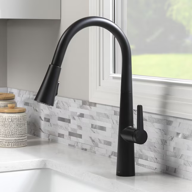 Alpine Reserve Bryton Matte Black Single Handle Deck-mount Pull-down Kitchen Faucet with Sprayer (Includes Deck Plate), 21-K131HMB-AR #1058527 *JR2510, Retail: $129.00, FINAL PRICE: $69.99 + TAX