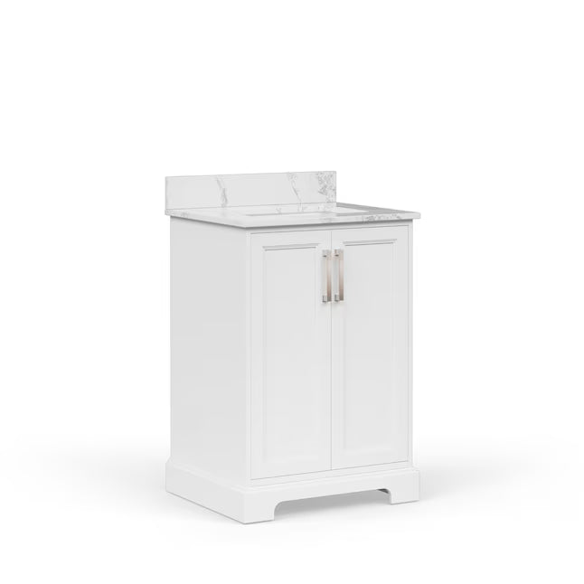 Alpine Reserve Pittman 24-in White Undermount Single Sink Bathroom Vanity with White Calacatta Veined Engineered Stone Top (Fully Assembled)