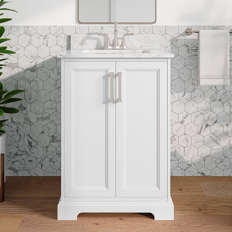 Alpine Reserve Pittman 24-in White Undermount Single Sink Bathroom Vanity with White Calacatta Veined Engineered Stone Top, LWS24TSVW, MSRP: $899.00, FINAL PRICE: $399.99