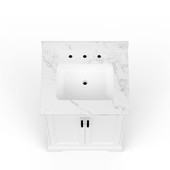Alpine Reserve Pittman 24-in White Undermount Single Sink Bathroom Vanity with White Calacatta Veined Engineered Stone Top (Fully Assembled)