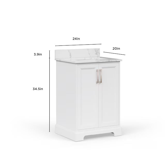 Alpine Reserve Pittman 24-in White Undermount Single Sink Bathroom Vanity with White Calacatta Veined Engineered Stone Top (Fully Assembled)