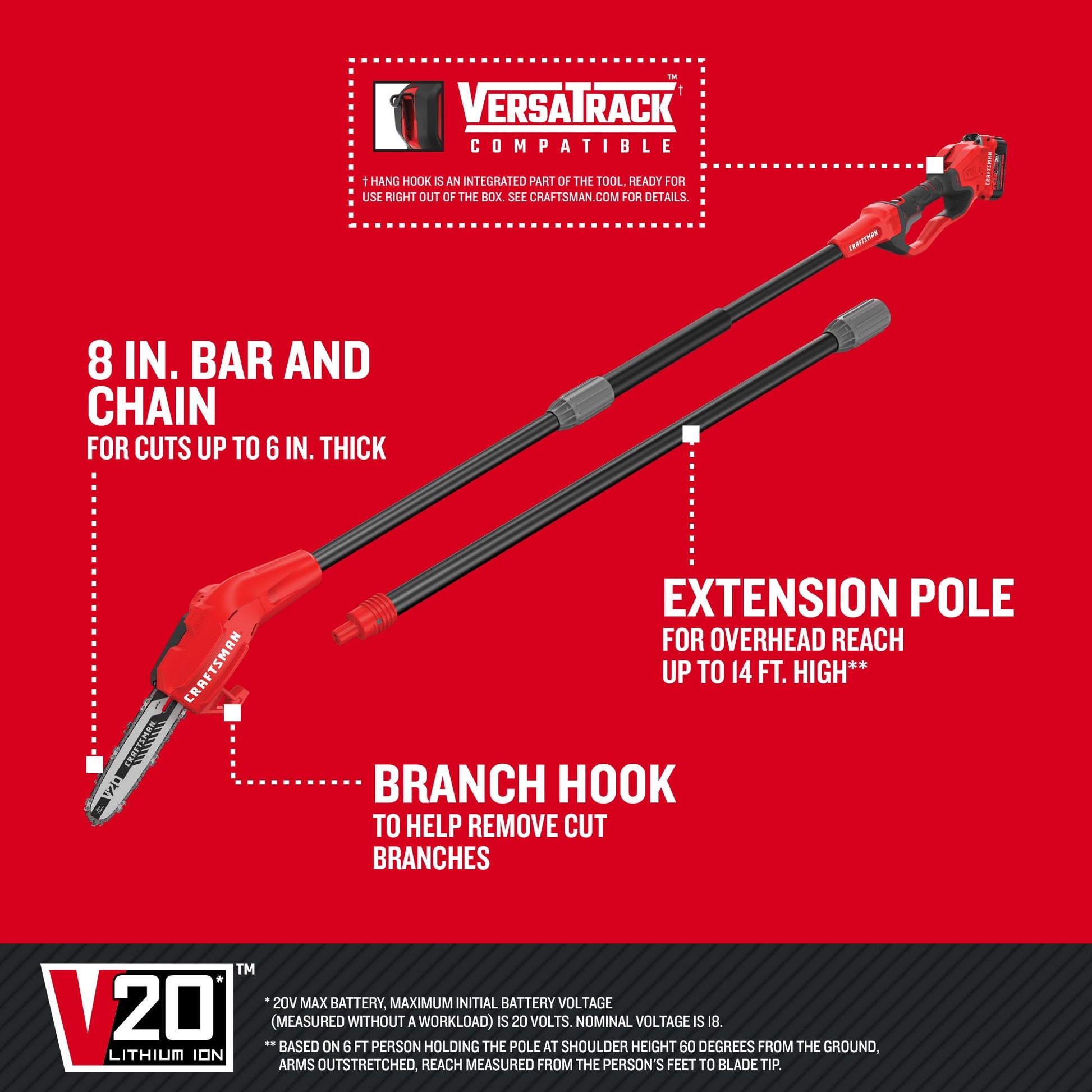 CRAFTSMAN V20 20-volt max 8.0-in 4 Ah Battery Pole Saw Battery Included , Charger Included