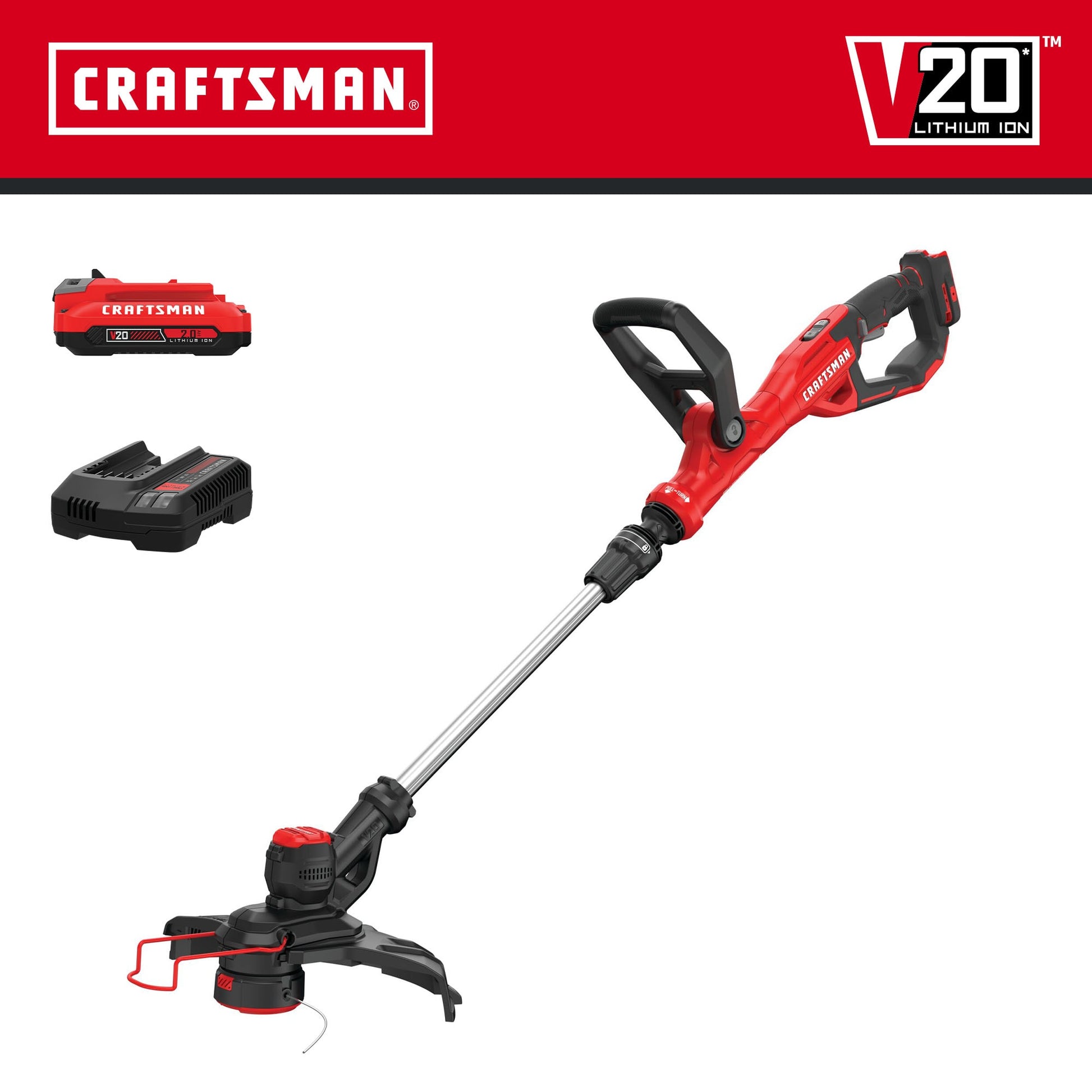CRAFTSMAN V20 20-volt max 13.0-in Straight Shaft Battery String Trimmer Edger Conversion Capable 2 Ah (Battery Included) (Charger Included) [FBM-153]