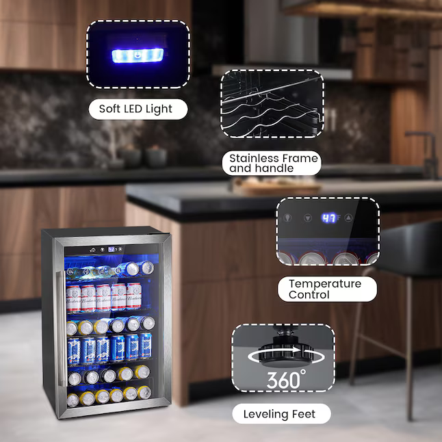 COWSAR 20.28-in W 126-Can Capacity Clear Glass Freestanding Indoor Beverage Refrigerator with Glass Door, W58128SSH *JR2510, Retail: $549.99, FINAL PRICE: $249.99 + TAX