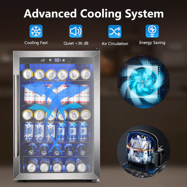 COWSAR 20.28-in W 126-Can Capacity Clear Glass Freestanding Indoor Beverage Refrigerator with Glass Door, W58128SSH *JR2510, Retail: $549.99, FINAL PRICE: $249.99 + TAX