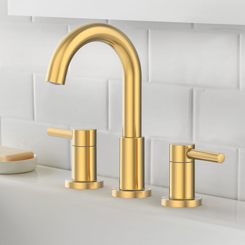 Alpine Reserve Harlow Brushed Gold Widespread 2-handle WaterSense Mid-arc Residential Handle Bathroom Sink Faucet with Drain