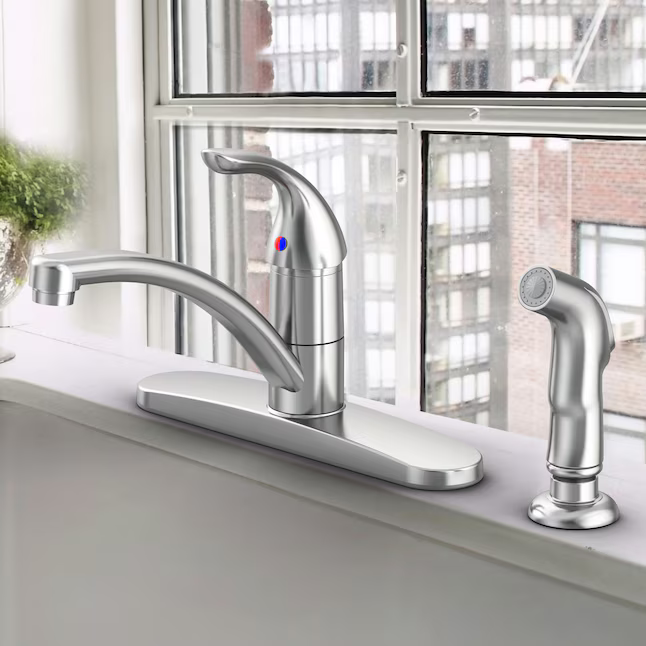 Project Source EVERFIELD Stainless Steel PVD Single Handle Deck-Mount Kitchen Faucet (Deck Plate Included) (Side Sprayer Included), 67221W-110802 #5277764 *JR2509, Retail: $Exclusive, FINAL PRICE: $29.99 + TAX