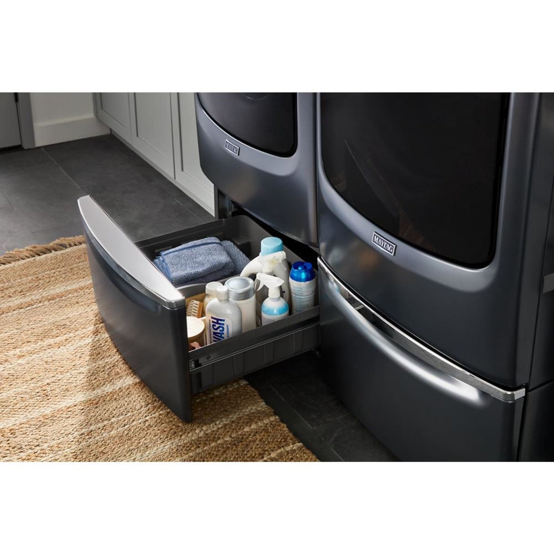 Maytag Universal Laundry Pedestal ( Midnight Steel ) with Storage Drawer