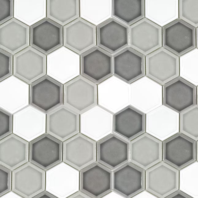 **PER PC** Smokey Hive Hexagon 11x10 Glossy Glass Mosaic, SF210212, 8.734sf, 11pcs, 25 lbs, FINAL PRICE: $3.99/pc, $43.89/bx + Tax