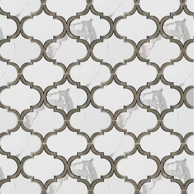 **PER PC** Waterjet Arabesque White Polished 10x13 Mosaic, LW0319018, 7.83sf, 9pcs, 33lbs, FINAL PRICE: $4.99/pc, $44.91/bx + Tax