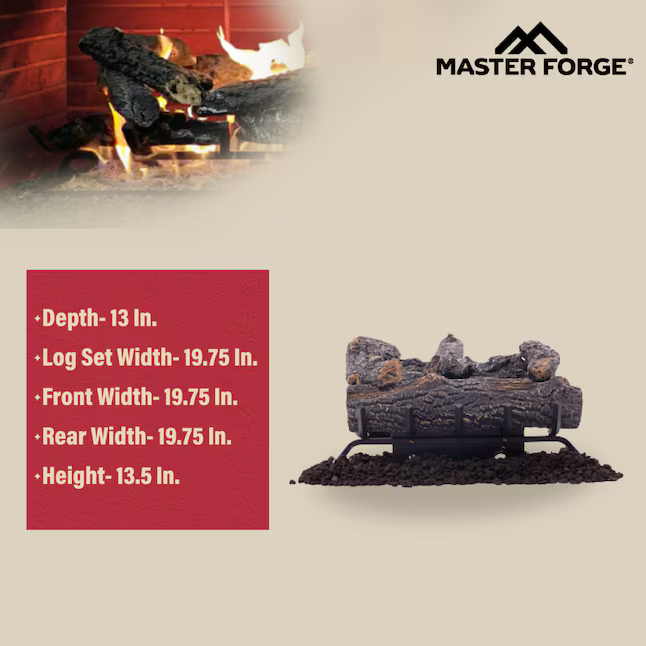 Master Forge 19.75-in 30000-BTU Dual Fuel Dual Vented Gas Fireplace Logs with Thermostat, VFL3-EO18DTL [FB190], MSRP: $245.00, Final Price: $149.00 + Tax