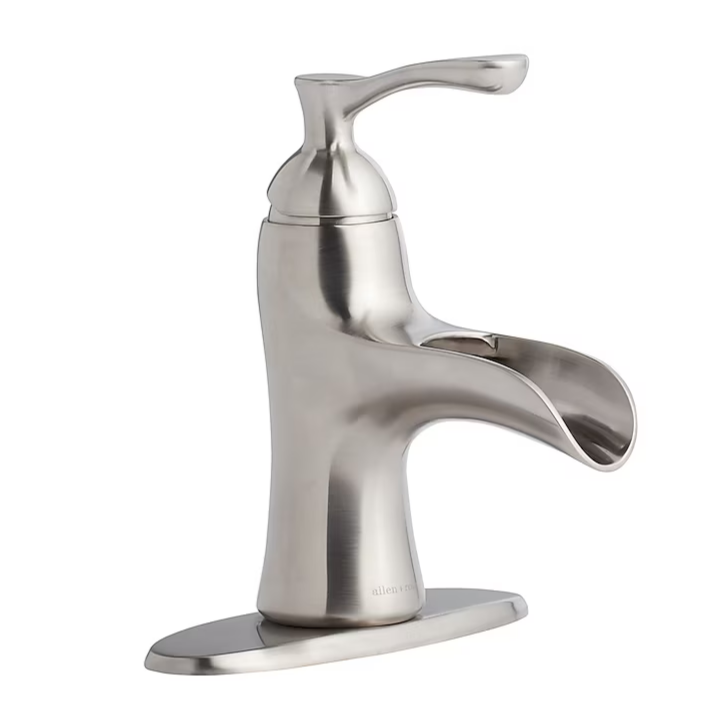 Alpine Reserve Sumter Brushed Nickel 4-in Centerset 1-handle WaterSense Waterfall Residential Handle Bathroom Sink Faucet with Drain with Deck Plate, 21-B461H-BN-AR  #2596143 *JR2509, Retail: $89.00, FINAL PRICE: $49.99 + TAX