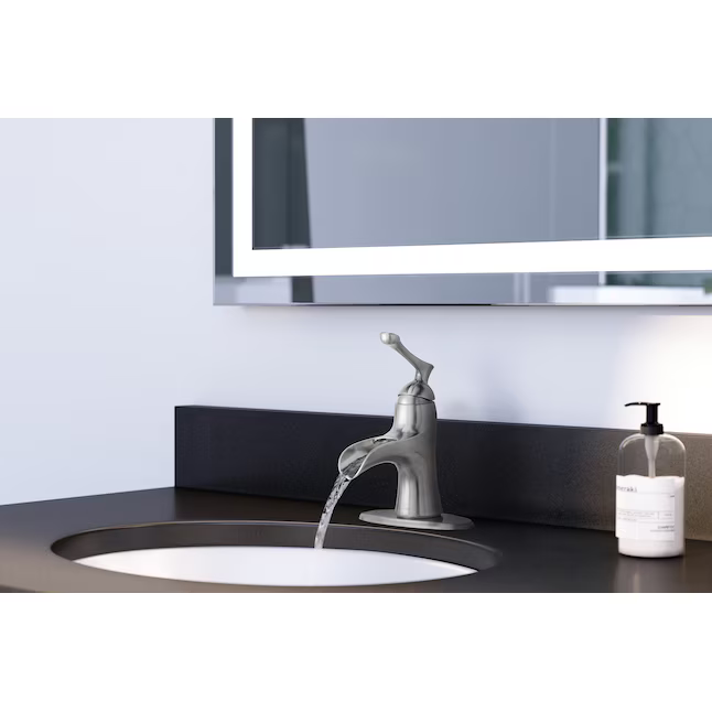 Alpine Reserve Sumter Brushed Nickel 4-in Centerset 1-handle WaterSense Waterfall Residential Handle Bathroom Sink Faucet with Drain with Deck Plate, 21-B461H-BN-AR  #2596143 *JR2509, Retail: $89.00, FINAL PRICE: $49.99 + TAX