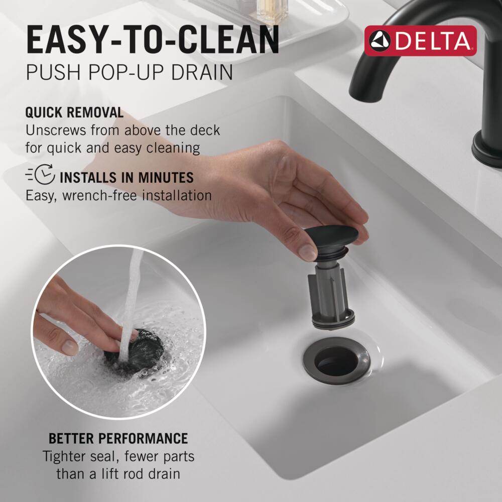 Delta Lacey Matte Black Single hole 1-handle WaterSense Mid-arc Residential Handle Bathroom Sink Faucet with Drain with Deck Plate