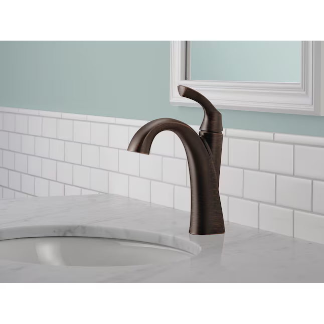 Delta Sandover Venetian Bronze Single hole 1-handle WaterSense Mid-arc Residential Handle Bathroom Sink Faucet with Drain with Deck Plate, 15748LF-RB #5286651  *JR2512, Retail: $223.95, FINAL PRICE: $119.99 + TAX