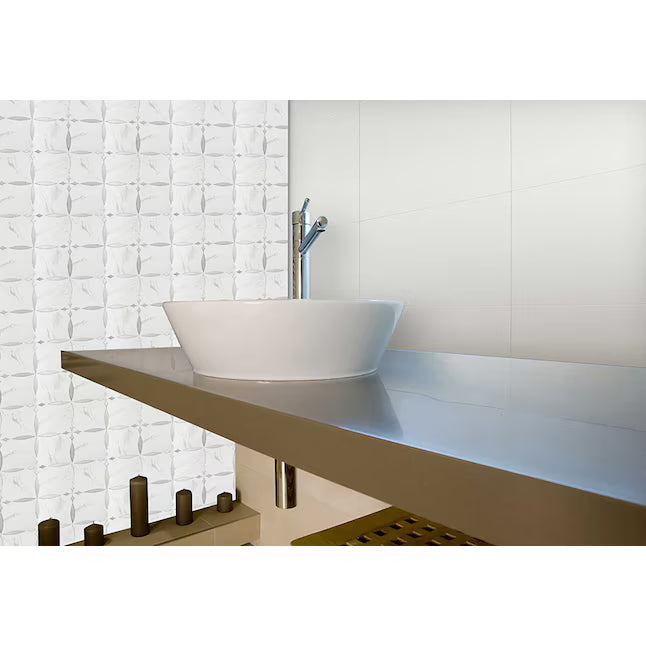 **PER PC** Carrara Point 12x12 Peel & Stick Mosaic, SF210039,  14.52sf, 15pcs, 13lbs, FINAL PRICE: $3.99/pc, $59.85/bx + Tax