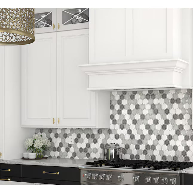 **PER PC** Smokey Hive Hexagon 11x10 Glossy Glass Mosaic, SF210212, 8.734sf, 11pcs, 25 lbs, FINAL PRICE: $3.99/pc, $43.89/bx + Tax