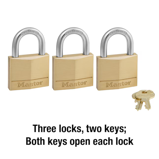 Master Lock Outdoor Keyed Padlock 1-9/16-in Wide x 7/8-in Shackle Keyed Alike (3-Pack), 140TRIHC #855343  *JR2512, Retail: $25.98, FINAL PRICE: $13.99 + TAX