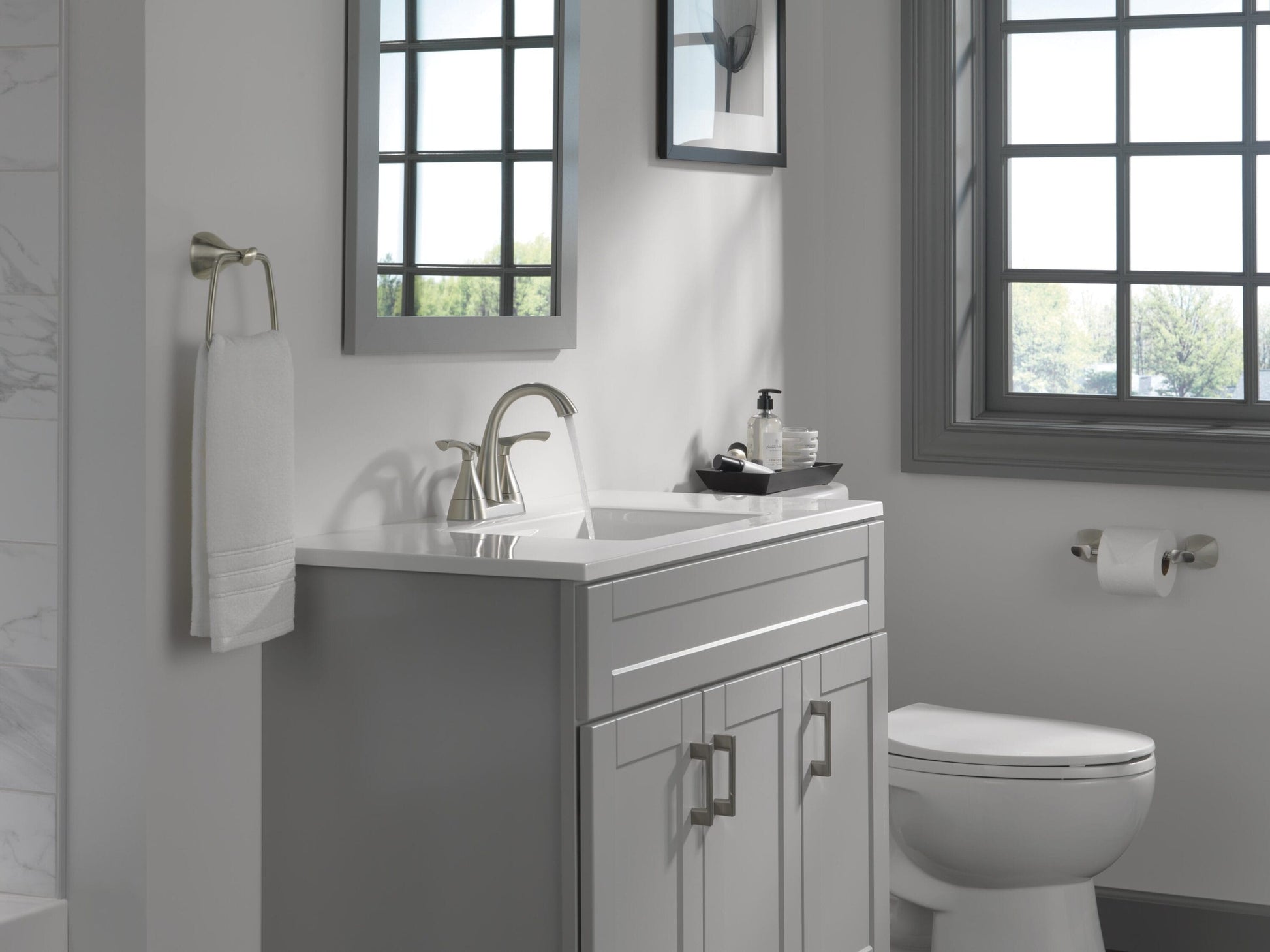 Delta Sandover Two Handle Centerset Lavatory Faucet in Spotshield Brushed Nickel, 25748LF-SP, MRSP: $201.5, FINAL PRICE: $ + TAX