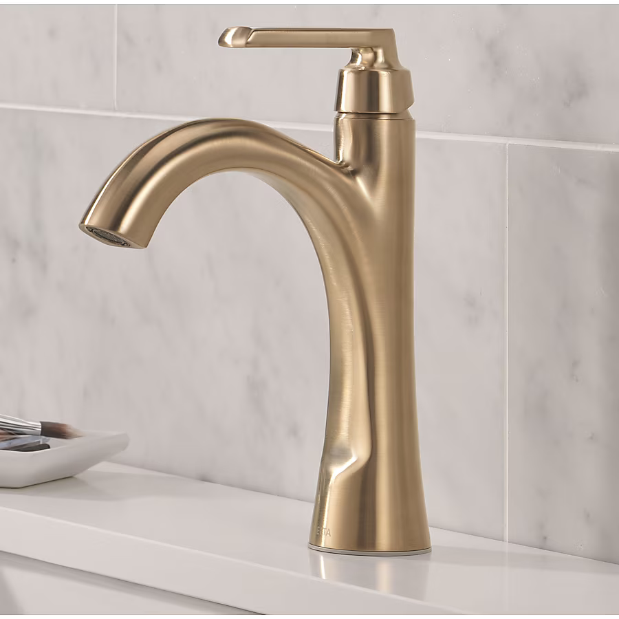 Delta Sparrow Gold Champagne Bronze Single Hole 1-handle WaterSense Mid-arc Residential Handle Bathroom Sink Faucet with Drain with Deck Plate, 15832LF-CZ *HD2507, Retail: $244.70, FINAL PRICE: $79.99 + TAX