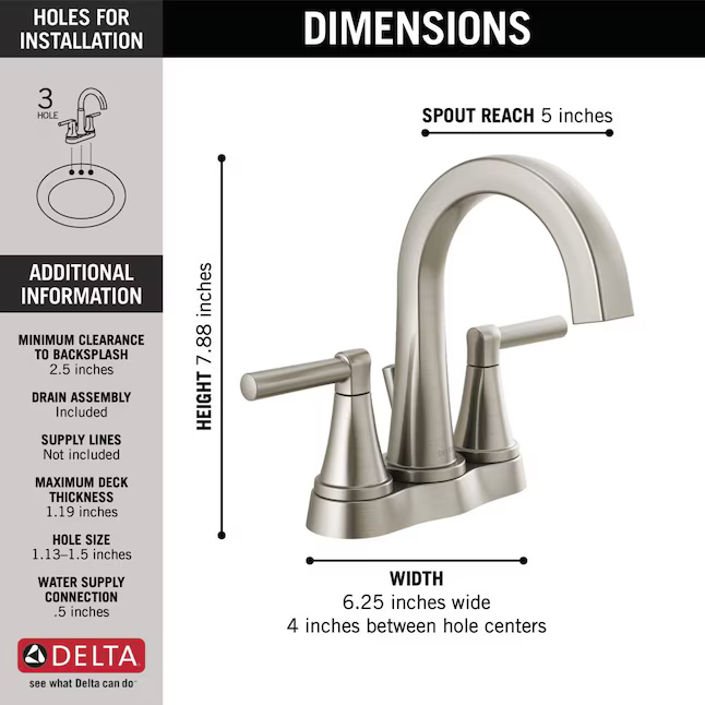 Delta Becker Spotshield Brushed Nickel 4-in Centerset 2-handle WaterSense Mid-arc Residential Handle Bathroom Sink Faucet with Drain, 25891LF-SP #2517011  *JR2512, Retail: $182.10, FINAL PRICE: $59.99 + TAX