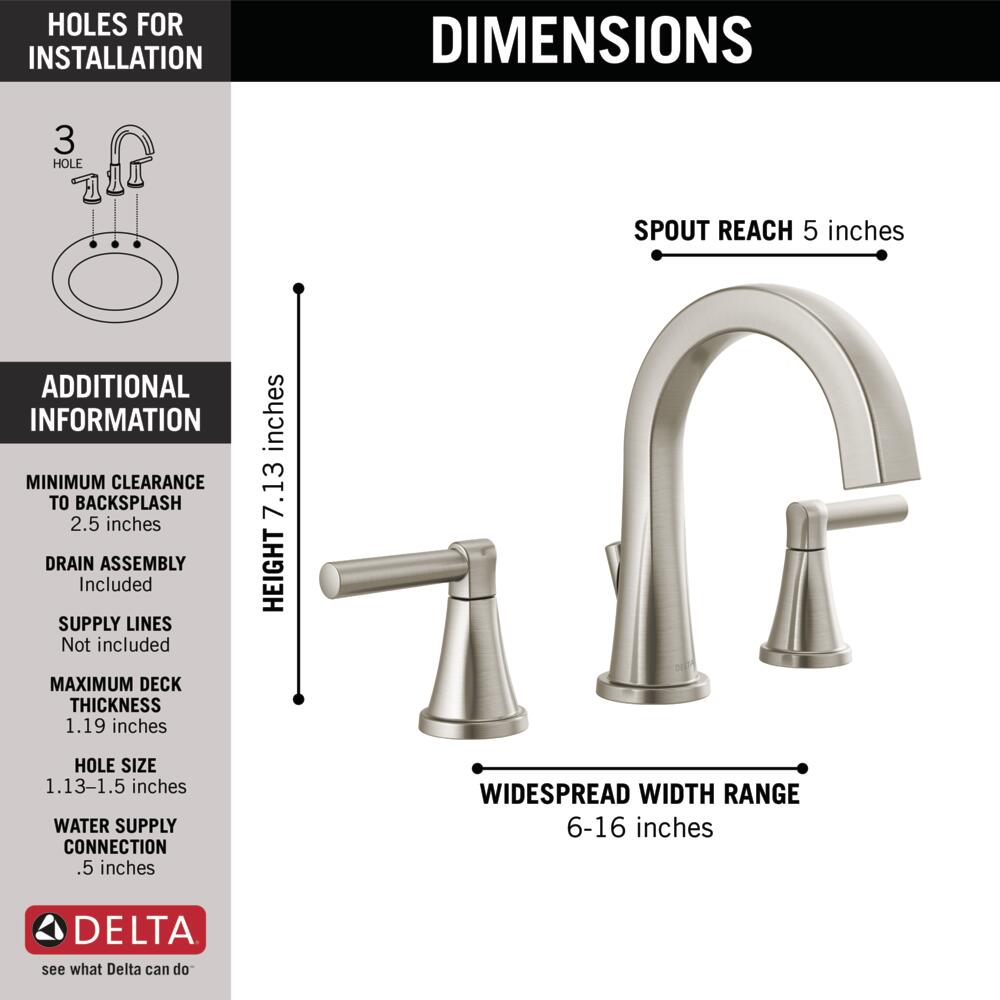 Delta Becker Two Handle Widespread Bathroom Faucet in Spotshield Brushed Nickel, 35891LF-SP, MRSP: $249.9, FINAL PRICE: $ + TAX