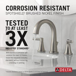Delta Becker Two Handle Widespread Bathroom Faucet in Spotshield Brushed Nickel, 35891LF-SP, MRSP: $249.9, FINAL PRICE: $ + TAX