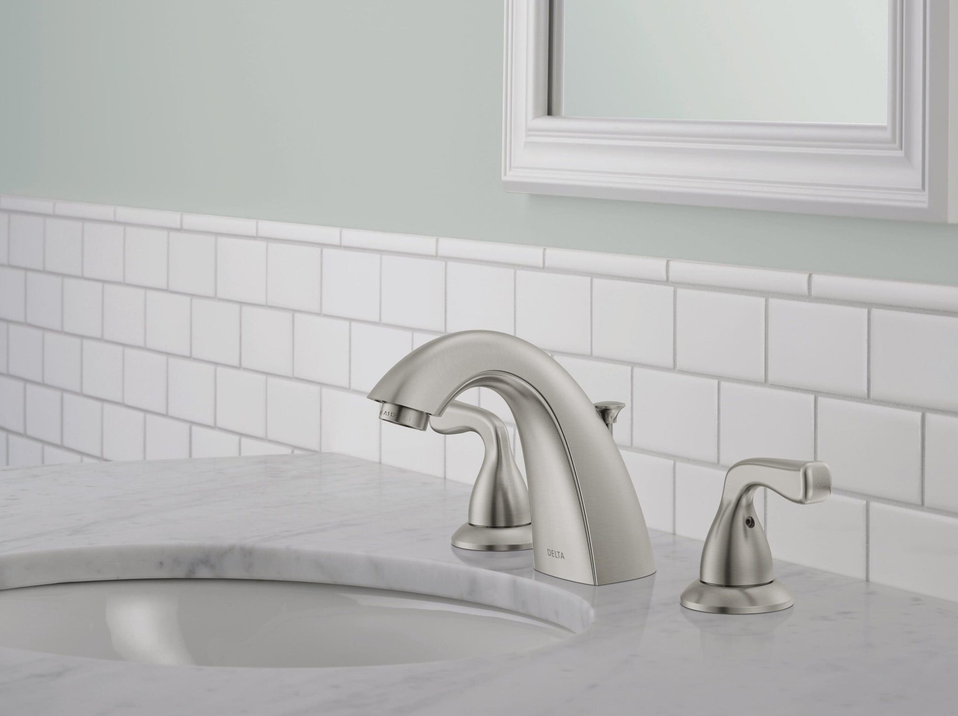 Delta Foundations Brushed Nickel Widespread 2-handle WaterSense Mid-arc Residential Handle Bathroom Sink Faucet with Drain