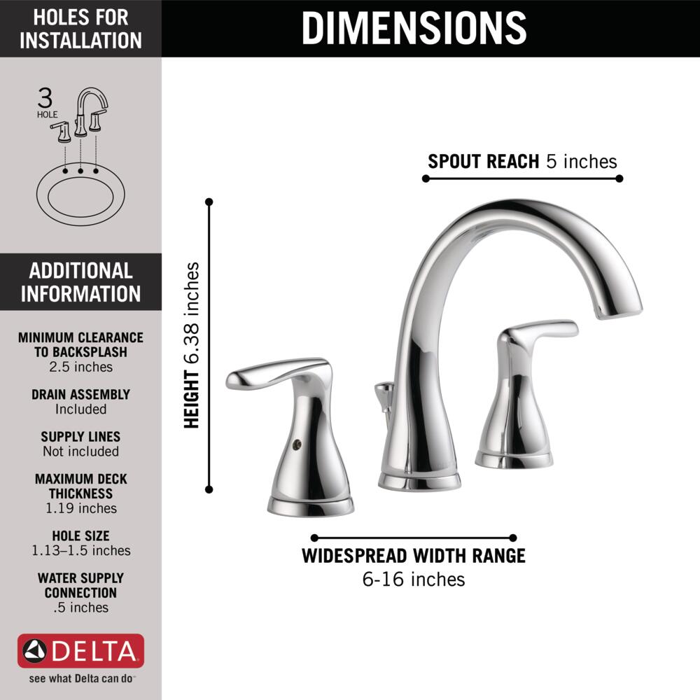 Delta Foundations Two Handle Widespread Lavatory Faucet in Chrome, B3518LF, MRSP: $159.9, FINAL PRICE: $ + TAX