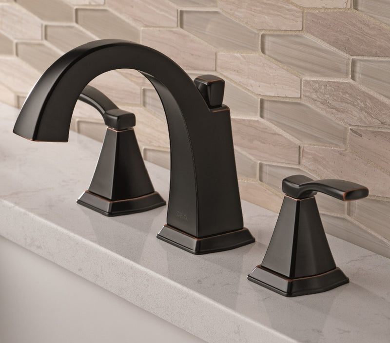 Delta Flynn Oil Rubbed Bronze Widespread 2-handle WaterSense Mid-arc Residential Handle Bathroom Sink Faucet with Drain