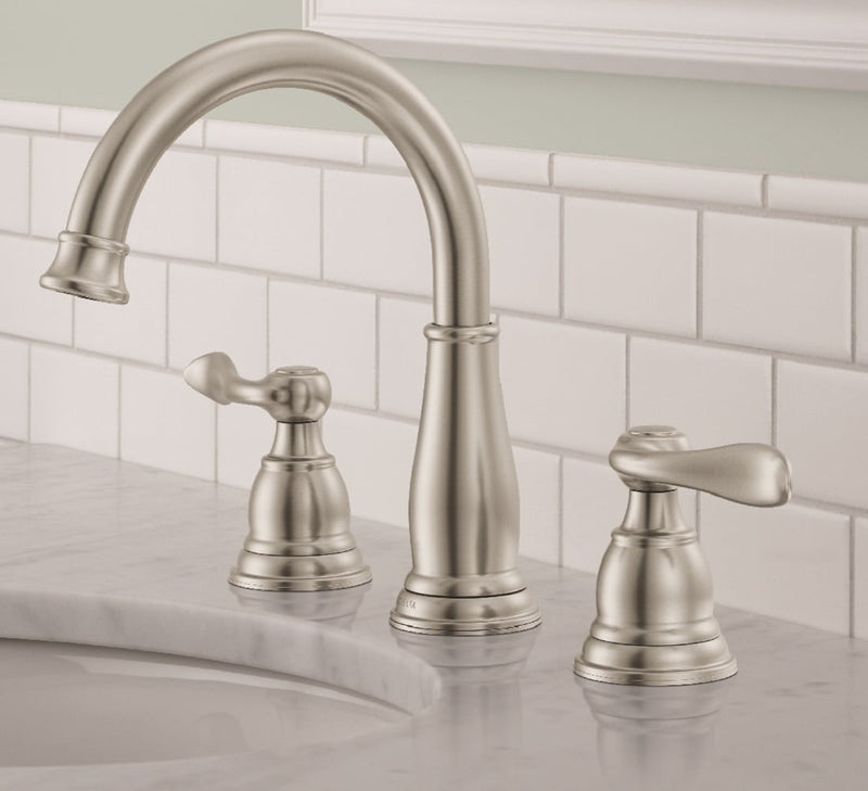 Delta Windemere Brushed Nickel Widespread 2-handle WaterSense Mid-arc Residential Handle Bathroom Sink Faucet with Drain
