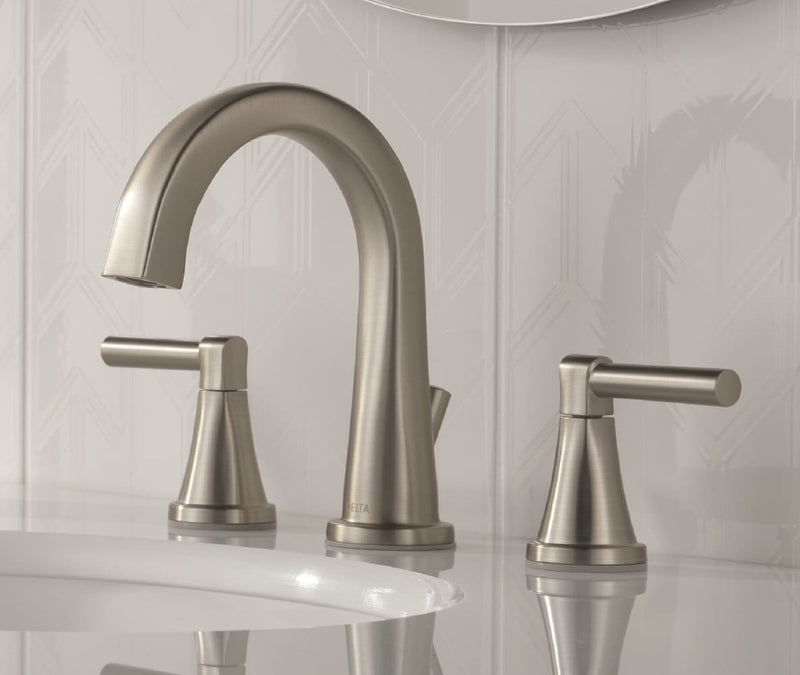 Delta Becker Two Handle Widespread Bathroom Faucet in Spotshield Brushed Nickel, 35891LF-SP, MRSP: $249.9, FINAL PRICE: $ + TAX