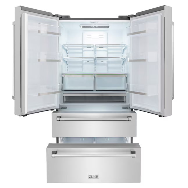 ZLINE KITCHEN & BATH Counter-depth 22.5-cu ft 4-Door French Door Refrigerator with Ice Maker (Fingerprint Resistant Stainless Steel) ENERGY STAR, [FB186]
