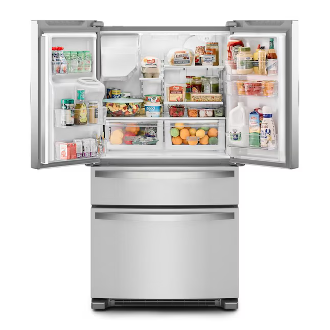 Whirlpool Standard-Depth 24.5-cu ft 4 -Door 36-in Wide French Door Refrigerator with Ice Maker with Water and Ice Dispenser ( Stainless Steel ) ENERGY STAR Certified