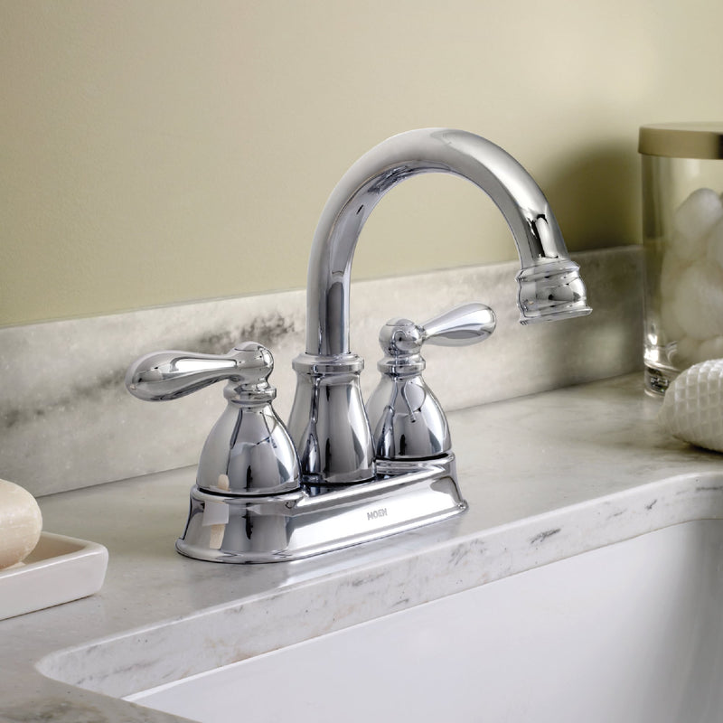 Moen Caldwell Chrome 4-in centerset 2-handle WaterSense High-arc Commercial/Residential Handle Bathroom Sink Faucet with Drain