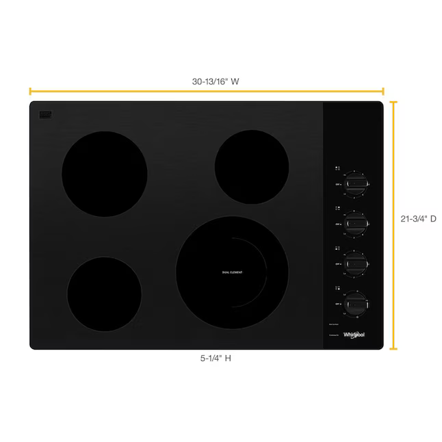 Whirlpool 30-in 4 burners Smooth Surface (Radiant) Black Electric Cooktop, WCE55US0HB/01 *JR2508, Retail: $999.00, FINAL PRICE: $479.99 + TAX