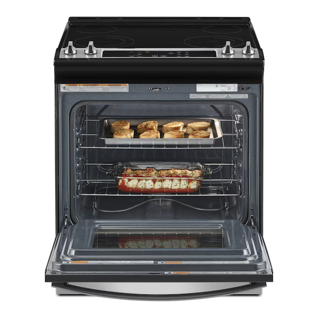 Whirlpool 30-in Glass Top 4 burners 4.8-cu ft Slide-In Electric Range ( Fingerprint Resistant Stainless