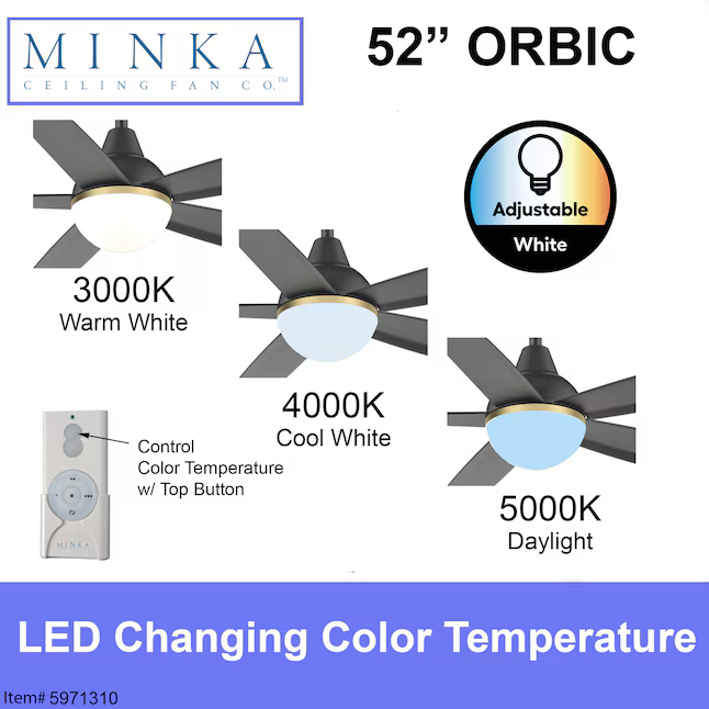 Minka Ceiling Fan Co. Orbic 52-in Color-Changing Integrated LED Smart Matte Black with Matte Black Blades Ceiling Fan With Light - Remote Included (5-Blade), 84120  #5971310 *JR2509, Retail: $219.98, FINAL PRICE: $99.99 + TAX