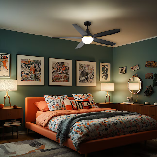Minka Ceiling Fan Co. Orbic 52-in Color-Changing Integrated LED Smart Matte Black with Matte Black Blades Ceiling Fan With Light - Remote Included (5-Blade), 84120  #5971310 *JR2509, Retail: $219.98, FINAL PRICE: $99.99 + TAX