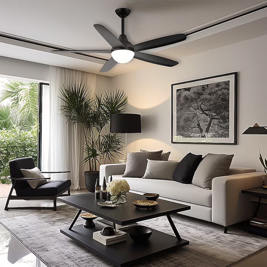 Minka Ceiling Fan Co. Orbic 52-in Color-Changing Integrated LED Smart Matte Black with Matte Black Blades Ceiling Fan With Light - Remote Included (5-Blade), 84120  #5971310 *JR2509, Retail: $219.98, FINAL PRICE: $99.99 + TAX